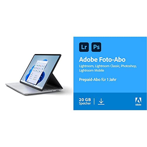 Microsoft Surface Laptop Studio (Intel Core i7, 32GB RAM, 1TB SSD, GeForce RTX 3050 TI) Platin + Adobe Creative Cloud Jahreslizens mit 20GB: Photoshop und Lightroom | PC/Mac Online Code & Download