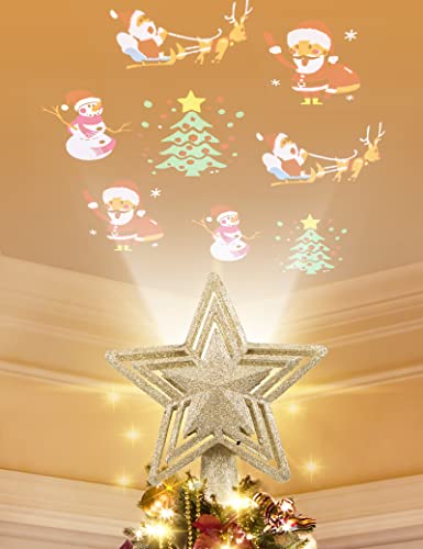 Weihnachtsdeko Christbaumschmuck, Weihnachtsbaumspitze Stern Weihnachtsbaum Topper, Christbaumspitze LED Weihnachtsmann Projektor 180° drehbare Musterprojektion für Weihnachten, Party, Innendekoration