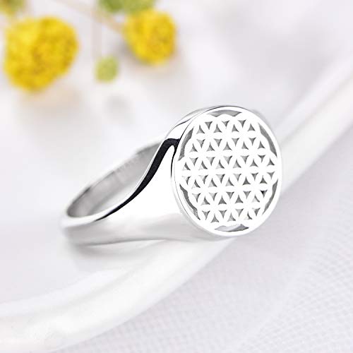 JO WISDOM Damen Ring Breit Lebensblume Silber 925,Ringe Blume des Lebens Verlobungsring,Schmuck für Frauen