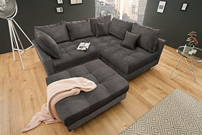 riess-ambiente.de Moderne Ecksofa Kent 220cm grau Samt Sofa Federkern inkl. Hocker und Kissen Wohnlandschaft Couch Eckcouch