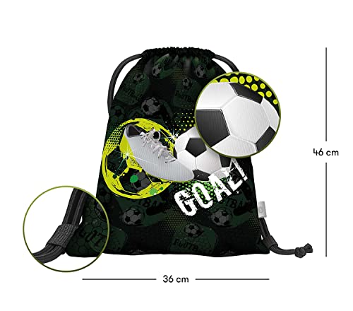 Baagl Schulranzen Jungen Set 3 Teilig, ERGO Schultasche ab 1. Klasse, Ergonomische Grundschule Ranzen mit Brustgurt (Fussball)