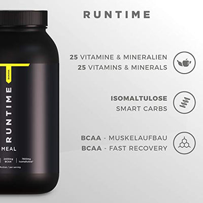 Runtime Meal - vollwertiger Mahlzeitenersatz-Shake für langanhaltende Sättigung, Energie, Konzentration und Leistungsfähigkeit, mit Vitaminen und Nährstoffen (Banana, 15 Meals, 1500g)