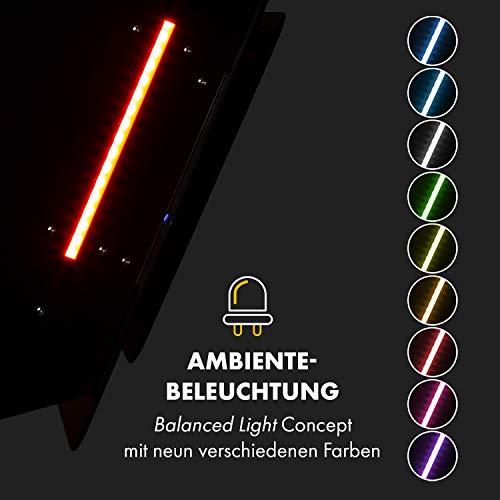 Klarstein Helena Dunstabzugshaube kopffrei, Kopffreihaube Wandhaube mit 595 m³/h, RGB Ambiente-Licht, Umluft & Abluft, LED-Beleuchtung, Touch-Control, 60 cm, schwarz