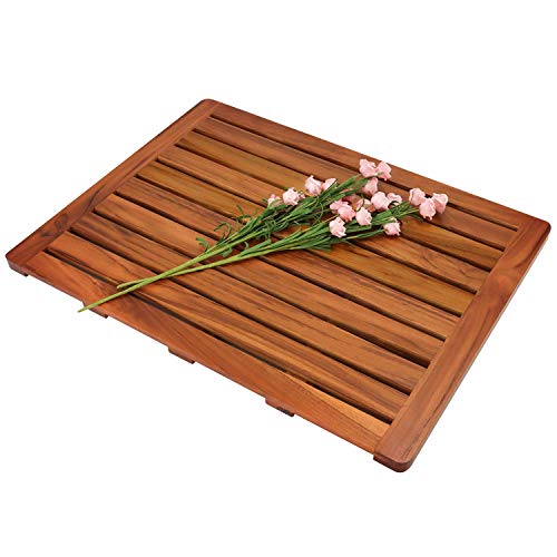 Utoplike Teakholz Badematte, Duschmatte rutschfest für Badezimmer, 61x45cm, Holzbodenmatte Quadrat groß für Spa Home oder Outdoor