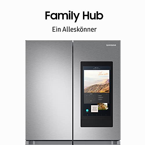 Samsung RF65A977FSR/EF French Door Kühlschrank, 183 cm, 637ℓ, Family Hub, 21,5“ Touchscreen & Lautsprecher, Innenliegendes Beverage Center mit Dual Water Dispenser und Dual Ice Maker, Edelstahl