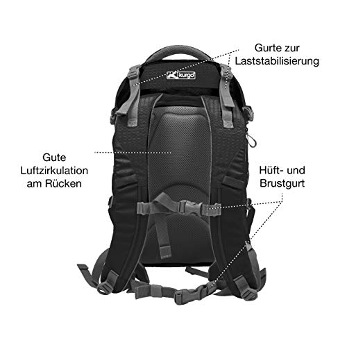 Kurgo G-Train Hunderucksack, Mit integriertem Haustierfach, Wasserfester Boden, Für Haustiere bis zu 11 kg, Schwarz