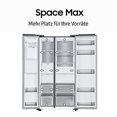 Samsung RS6GA884CSL/EG Side-by-Side Kühlschrank, 178 cm, 635 ℓ, WiFi-Steuerung, 35 dB(A) Geräuschlevel, Wasser- und Eisspender, Metal Cooling, Frischwasseranschluss, Edelstahl Look