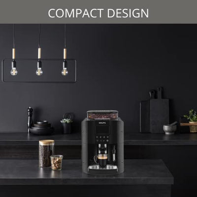 Krups EA8150 Kaffeevollautomat Essential Espresso | 1450 Watt | 1,7 Liter Wassertank | 15 bar | LCD-Display | 3 Temperaturstufen + 3 Mahlgrade | Schwarz