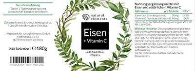 Eisen mit 40mg natürlichem Vitamin C - 240 Tabletten - Premiumrohstoff: Eisenbisglycinat (Eisen-Chelat) - Ohne Magnesiumstearat, vegan