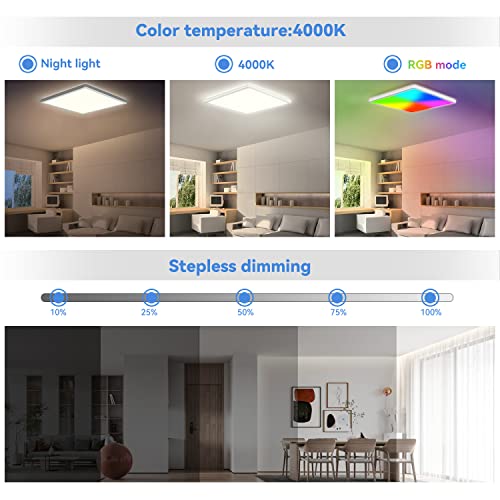 24W LED Deckenleuchte Dimmbar mit Fernbedienung, 29.5cm 4000K/RGB Farbwechsel Deckenlampe LED Panel, IP44 Quadrat Flach Lampe Schlafzimmer für Kinderzimmer Wohnzimmer Badezimmer Neutralweiß 2350LM