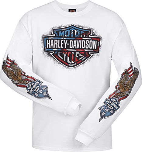 Harley-Davidson Military – Herren T-Shirt, weiß, patriotische Grafik, langärmelig, Camp Foster | Patriotic Wave - Wei� - Groß