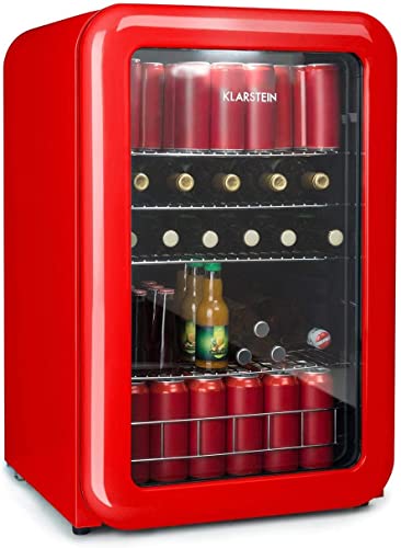 Klarstein PopLife Getränkekühler - Mini-Bar, Retrokühlschrank, 0-10°C, nur 39 dB, 115 L, umweltfreundlich, doppelt verglaste Tür, Retro-Design, rot