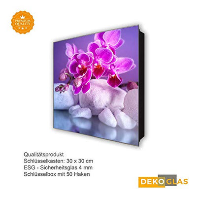 DekoGlas Schlüsselkasten 'Orchideenspitze' 30x30 Glas, inkl. Haken Schlüsselbrett Schlüssel-Box Design Aufbewahrung