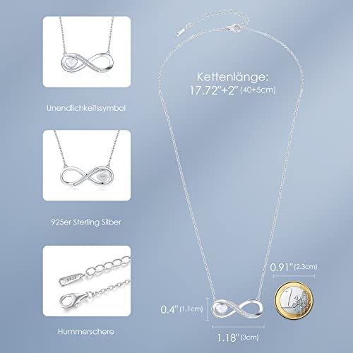 Kette Damen Infinity Herz Halskette 925 Sterling Silber, Kristall Ketten Anhänger mit Zirkonia, Geburtstag Valentinstag Weihnachten Muttertag Schmuck Geschenke für Frauen Freundin Frau Mama Sie