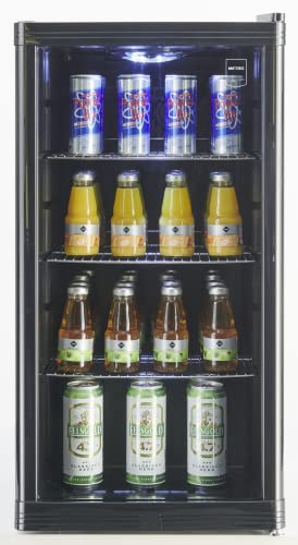 METRO Professional Getränkekühlschrank GPC1088 (88 Liter), kleiner Kühlschrank mit Glastüre, wechselbarer Türanschlag, für Gastronomie, Party, mit LED Beleuchtung, schwarz