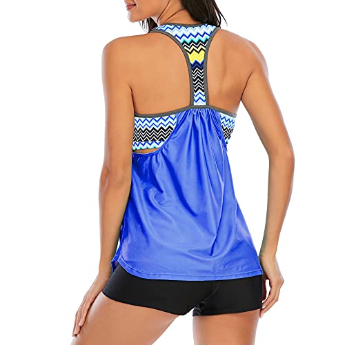 Durio Tankini für Damen Tankini Damen Bauchweg Bademode Top Bandeau Mit Hotpants Set Badeanzug Blau 42-44