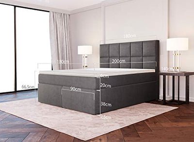 Betten Jumbo Dream Boxspringbett 180x200 mit 7-Zonen TFK Härtegrad H3 und Visco-Topper | Farbe Velour-Grau | div. Größen verfügbar