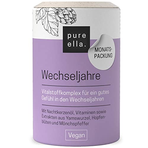 Pure Ella WECHSELJAHRE - Vitalstoffkomplex für Frauen bei Symptomen der Wechseljahre - Enthält Nachtkerzenöl, Yamswurzel und Mönchspfeffer - Natürlich, Hormonfrei, Vegan - 60 Menopause Kapseln