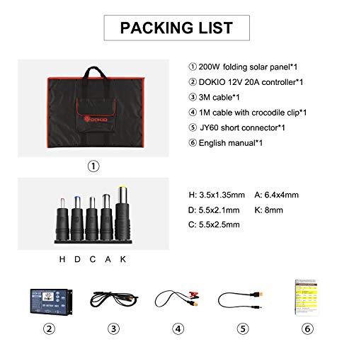 DOKIO 200W 18V Faltbar Solar Panel Kit Monokristallines Mit Solarladeregler Und PV-Kabel (Für 12V Kfz Batterie, AGM, Gelbatterie, SäUrebatterie) Flott Geliefert, Ausgepackt Und Geht