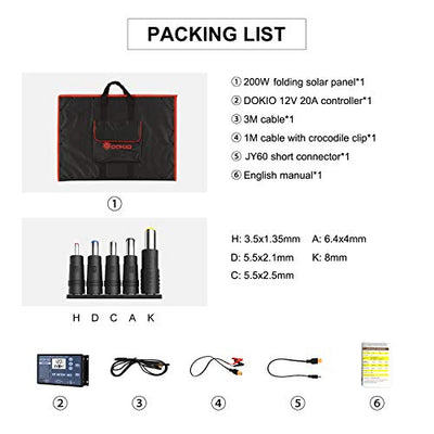 DOKIO 200W 18V Faltbar Solar Panel Kit Monokristallines Mit Solarladeregler Und PV-Kabel (Für 12V Kfz Batterie, AGM, Gelbatterie, SäUrebatterie) Flott Geliefert, Ausgepackt Und Geht