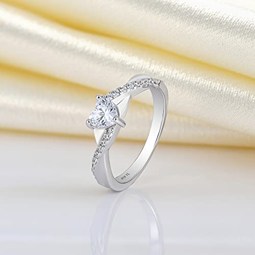 YL Verlobungsring Herz 925 Sterling Silber April Geburtsstein Weiß Zirkonia Kreuz Unendlichkeit Solitaire Ehering Ring für Braut Damen(Größe 58）