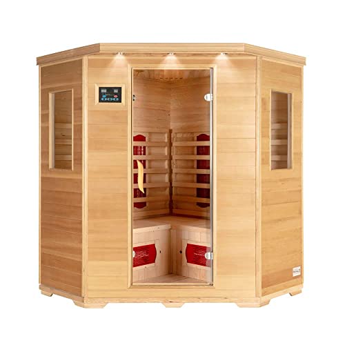 HOME DELUXE – Infrarotkabine REDSUN XXL – Keramikstrahler, Holz: Hemlocktanne, Maße: 150 x 150 x 190 cm I Infrarotsauna für 3-4 Personen, Sauna, Wärmekabine