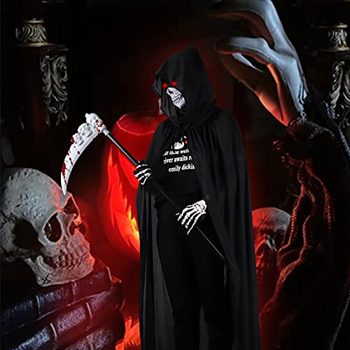 Herefun Sensenmann Kostüm, Halloween Kostüm Sensenmann mit Sense Schädelmaske Kostüme Set für Erwachsene Halloween Dekoration Cosplay Sensenmann Schwarz Umhang mit Kapuze