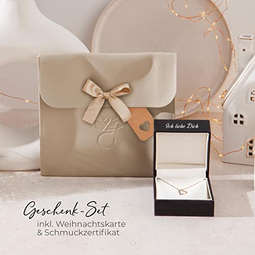 Amoonic Damen Herzkette *Heartbeat* Silber 925 Rosegold vergoldet mit Zirkoniasteinen I Eine Halskette für die Liebe | Edles *Ich Liebe Dich* Geschenk