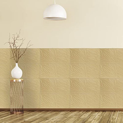 Relaxdays Wandpaneele, 10er Set, selbstklebend, zuschneidbar, 3D Paneele, Moderne Wandverkleidung, 70x68 cm, Gold