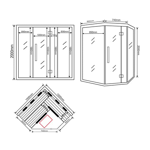 HOME DELUXE – Infrarotkabine SAHARA XXL – Vollspektrumstrahler, Holz: Hemlocktanne, Maße: 150 x 150 x 200 cm I Infrarotsauna für 2-3 Personen, Sauna, Wärmekabine