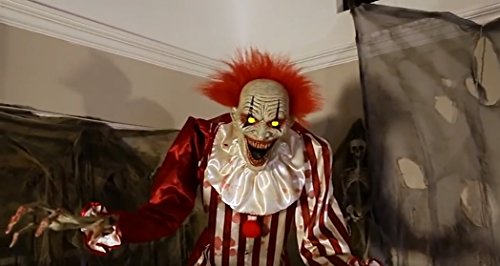 Horror Zombie Clown 2 Meter Halloween Puppe Roboter Licht Sound Bewegung Animatronic Deko