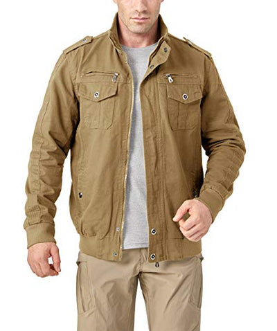 KEFITEVD Jacke Herren Frühling Herbst Herrenjacke Bundeswehr Jacke Bomberjacke Männer Jagdjacke Bomber Blouson Herren Motorradjacke Übergangsjacke Kurz Mantel Khaki L