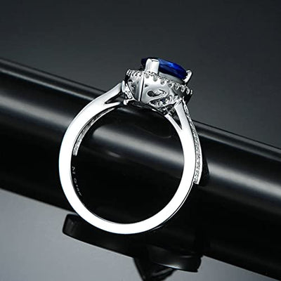 18 Karat (750) Weißgold Ringe Damen, Zierlicher Ring Eingelegter 2,61 ct Blauer Saphir Und 0,31 ct Diamant Birne Ring Größe 63 (20.1)