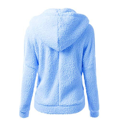 Deloito Plüsch Hoodie Jacken Damen Kapuzenjacke WarmerKawaii Fleecejacke Mit Kapuze Langarm Sweatshirt Mantel Mit Reißverschluss LässigWintermantel Warmer Fleecemantel Einfarbig Sweatjacke, Blau, M