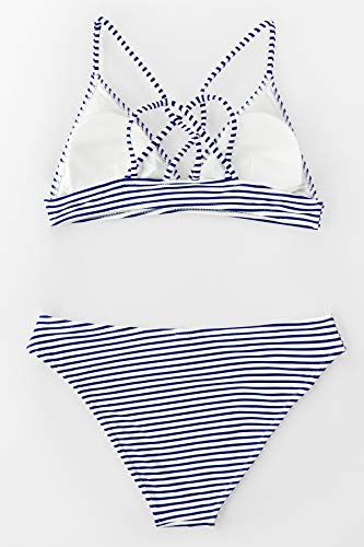 CUPSHE Hit Sommer Streifen Bikini Set, Blau Weiß, M