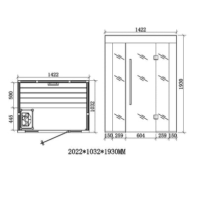 EO-SPA Sauna E1203C-IR Pappelholz 142x103 6.8kW Cilindro