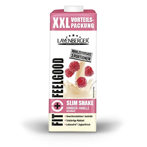 NEU: Layenberger Fit+Feelgood Slim Shake Himbeer-Vanille XXL, trinkfertiger Mahlzeitersatz zur Gewichtsabnahme und -kontrolle, ersetzt 3 Mahlzeiten bei je 208 kcal, glutenfrei, laktosefrei, (1x990ml)