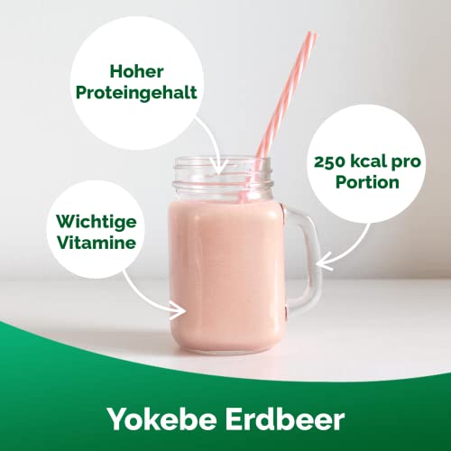 Yokebe - Die Aktivkost - Erdbeer - Diätshake zur Gewichtsabnahme - glutenfrei, laktosefrei und vegan - Diät-Drink mit Proteinen - 500 g = 12 Portionen