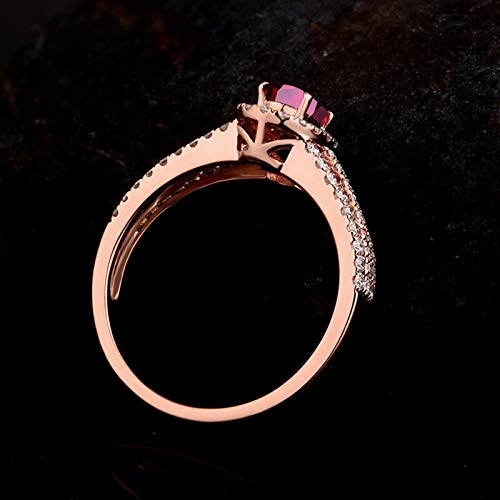 KnBoB 1ct Rubin mit Diamant Ring, 18 Karat (750) Rotgold Ringe Rosegold Damen 4 Krallen Oval Modeschmuck Ringe Schlicht Gr. 47 (15.0)