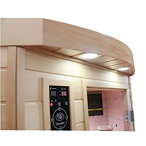 Dewello Infrarotkabine LAKEFIELD 140x140 DUAL-Therm für 1-2 Personen aus Hemlock Holz mit Vollspektrumstrahler