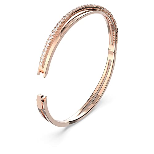 Swarovski Twist Armband, Weißer und Rosé Vergoldeter Damenarmreif mit Strahlenden Swarovski Kristallen