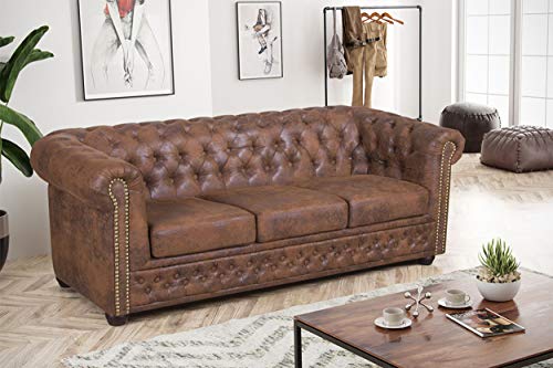 Küchen-Preisbombe Edles Chesterfield Sofa 3 Sitzer in Mikrofaser Vintage braun Couch Polstersofa