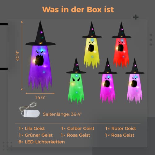 ZOYLINK Halloween Deko Hexenhüte Leuchtend, 6 Pieces Luminous Witch Hat Halloween Party Ornament LED Ghost Deko Gruselig Halloween Deko Outdoor