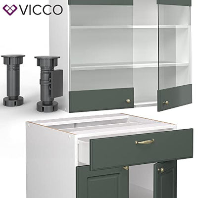 Vicco Küchenzeile Küchenblock Einbauküche Fame-Line Single Landhaus 140 cm modern Küchen Schränke Spülenunterschrank Schubunterschrank Hängeschrank Hängeglasschrank (Weiß-Grün-Gold)