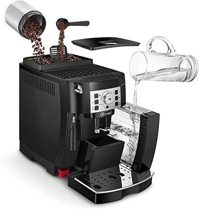 De'Longhi Magnifica S ECAM 22.110.B Kaffeevollautomat mit Milchaufschäumdüse für Cappuccino, Direktwahltasten für Espresso und Kaffee, 2-Tassen-Funktion, 1,8 Liter Wassertank, schwarz/silber