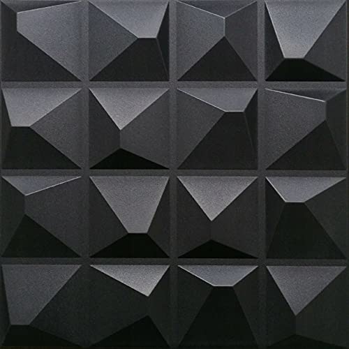 Deccart Platten 3D Polystyrol Wand Decke Paneele Wandplatten 50x50cm PYRAMIDE | 2 m², 8 Stück | schwarz