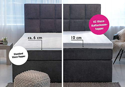 Betten Jumbo Dream Boxspringbett 140x200 mit Bettkasten 7-Zonen TFK Härtegrad H2 und Visco-Topper | Farbe Velour-Petrolblau | div. Größen verfügbar