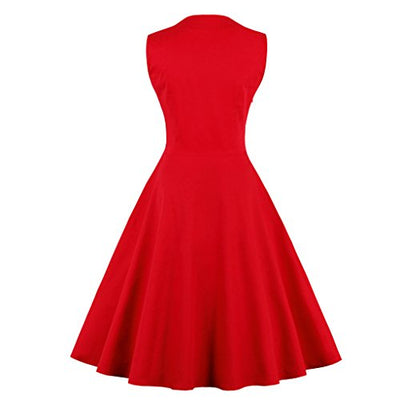 Axoe Damen 50er Jahre Cocktailkleid Rockabilly Elegantes Faltenrock Festliches Partykleider Vintage Kleid Audrey Hepburn Abendkleider mit Polka Dots Knielang, Rot, 3XL (48 EU)