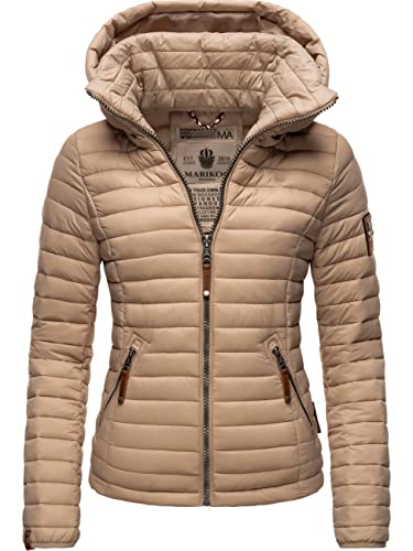 MARIKOO Damen Übergangsjacke Steppjacke mit abnembarer Kapuze Löwenbaby Taupe Gr. M