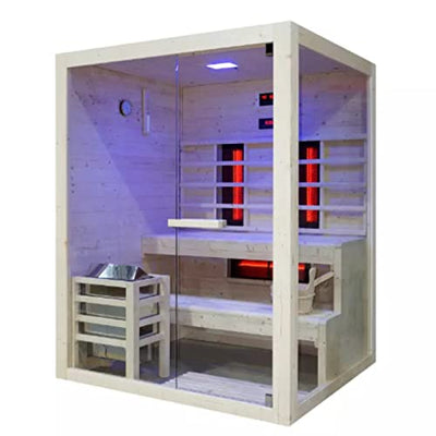 HORI® Moderne Sauna Heimsauna inkl. Saunaofen & Infrarotstrahlern | 3,6 kW Ofen, 3 Infrarotstrahler I 2-3 Personen